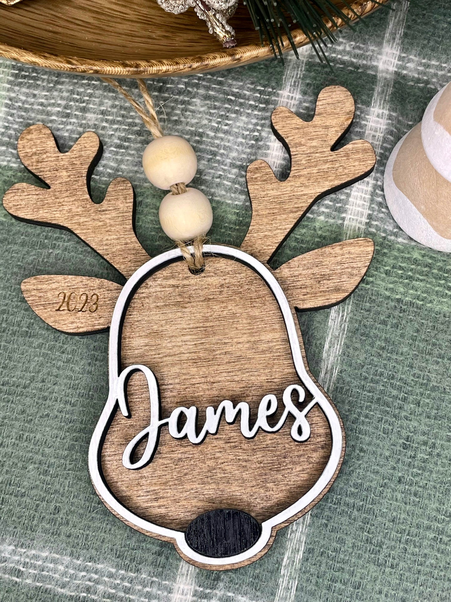 Personalized Reindeer Christmas Ornament, Stocking Tag, Gift Tag