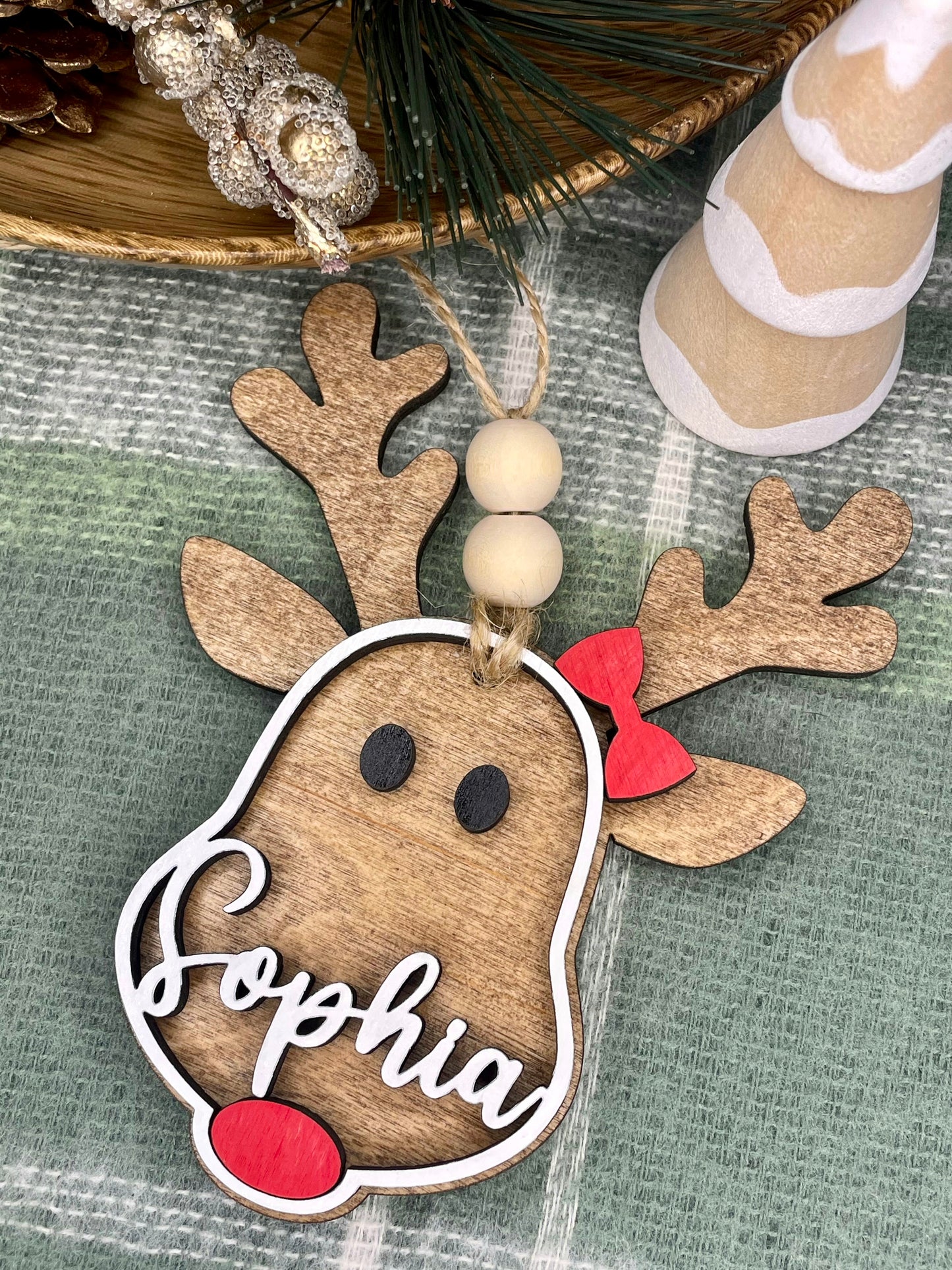 Personalized Reindeer Christmas Ornament, Stocking Tag, Gift Tag