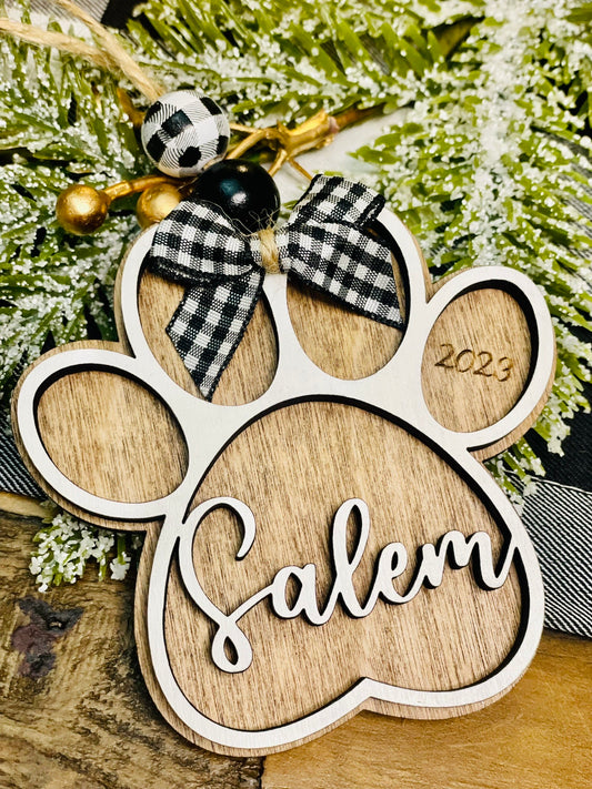 Personalized Paw Ornament, Custom Pet Christmas Ornament, Paw Print, Stocking Tag, Gift Tag