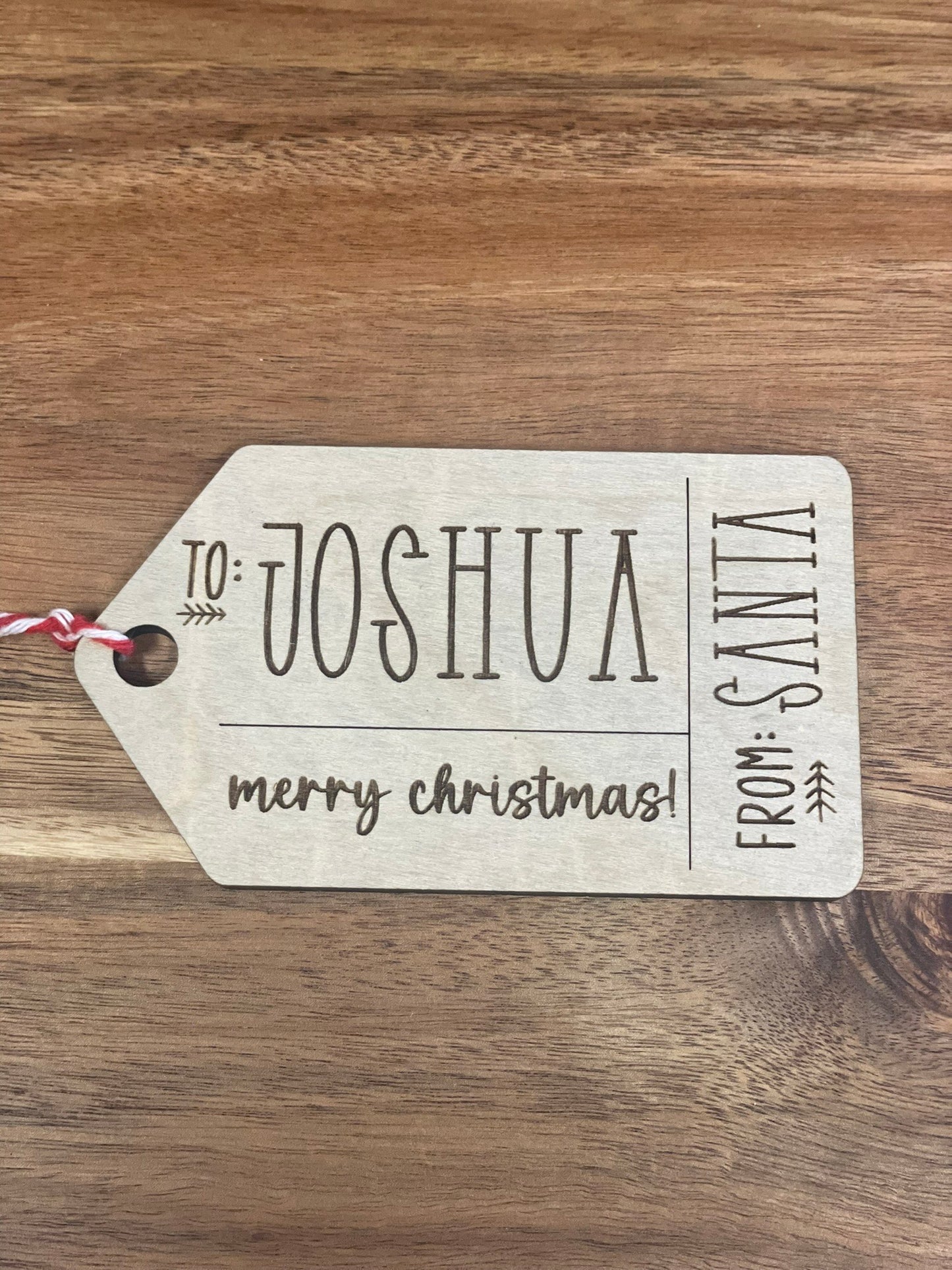 From Santa - Personalized Holiday Gift Tag, Engraved Wood