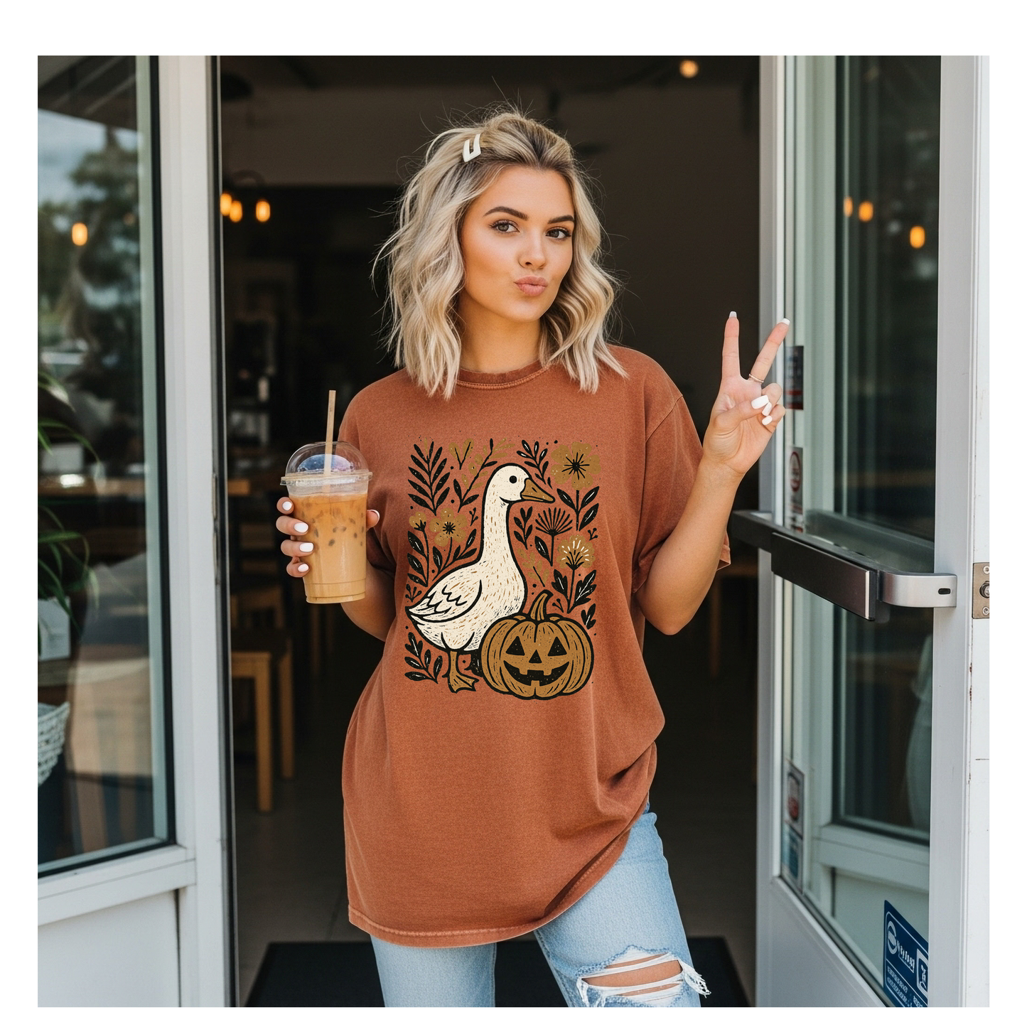 Goose and Pumpkin Fall Shirt | Rustic Autumn Graphic Tee | Cute Farmhouse Halloween Top