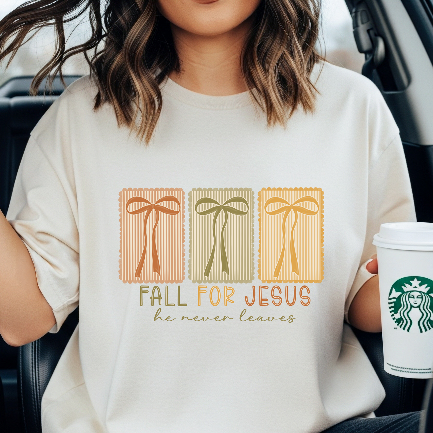 Fall For Jesus Shirt | He Never Leaves | Christian Fall Tee | Faith Shirt for Women | Autumn Graphic Tee | Cozy Fall Outfit